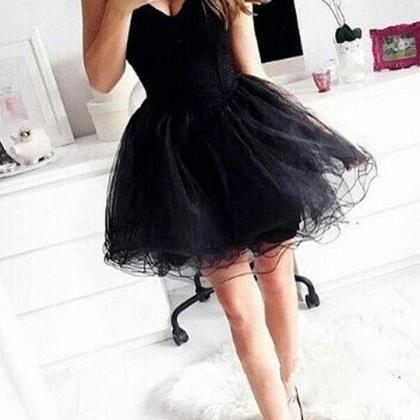 Black Tulle Homecoming Dresses Sleeveless A Line..