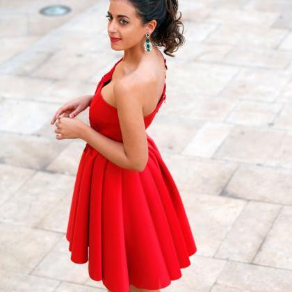 Red Matte Satin Homecoming Dresses Sleeveless..