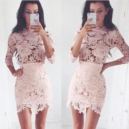 Pink Lace/satin Homecoming Dresses 3/4 Length..