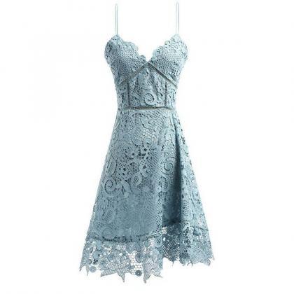 Blue Lace/satin Homecoming Dresses Sleeveless..