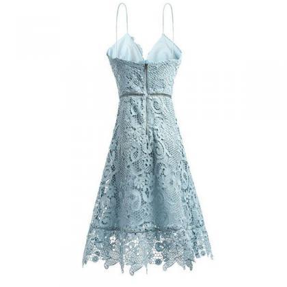 Blue Lace/satin Homecoming Dresses Sleeveless..