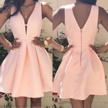 Pearl Pink Matte Satin Homecoming Dresses..