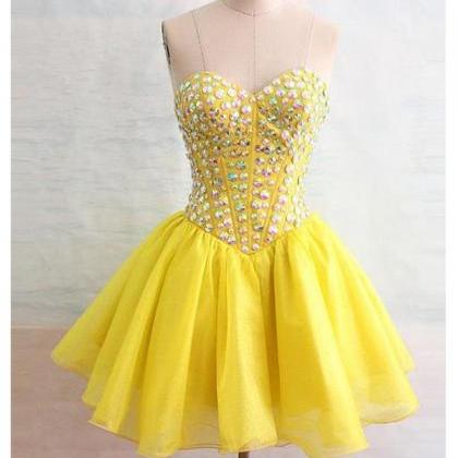 Yellow Homecoming Dresses Sleeveless A Lines..