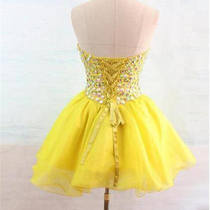 Yellow Homecoming Dresses Sleeveless A Lines..