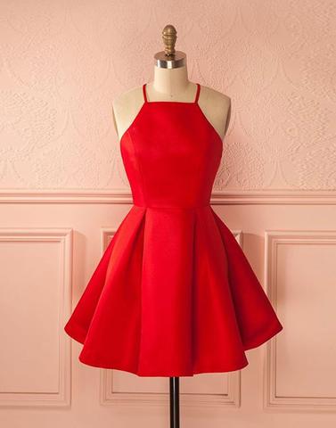 Red Homecoming Dresses Sleeveless Ball Gowns Strap Zippers Above-knee Hem