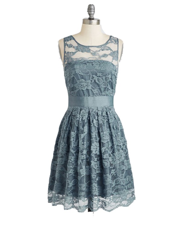 Grey Homecoming Dresses Sleeveless A Line Round Neck Zipper-up Above-knee Lace
