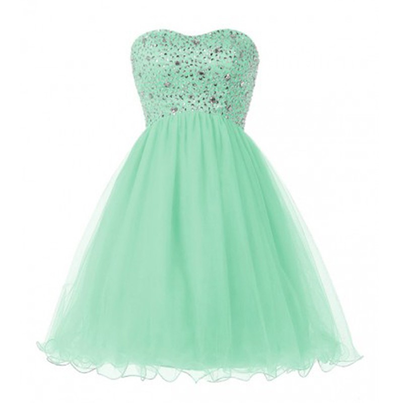 Green Tulle Homecoming Dresses Sleeveless A Lines Sweetheart Neckline Laced Up Mini Beadings